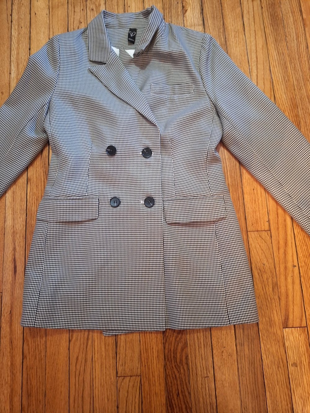 Windsor Black and White Houndstooth Double-Breasted Blazer